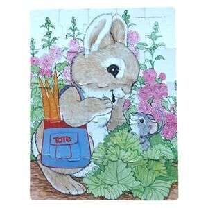 Rascals 25 Piece Jigsaw Puzzle Bunny Rabbit Mouse Garden Carrots Golden 10x13"